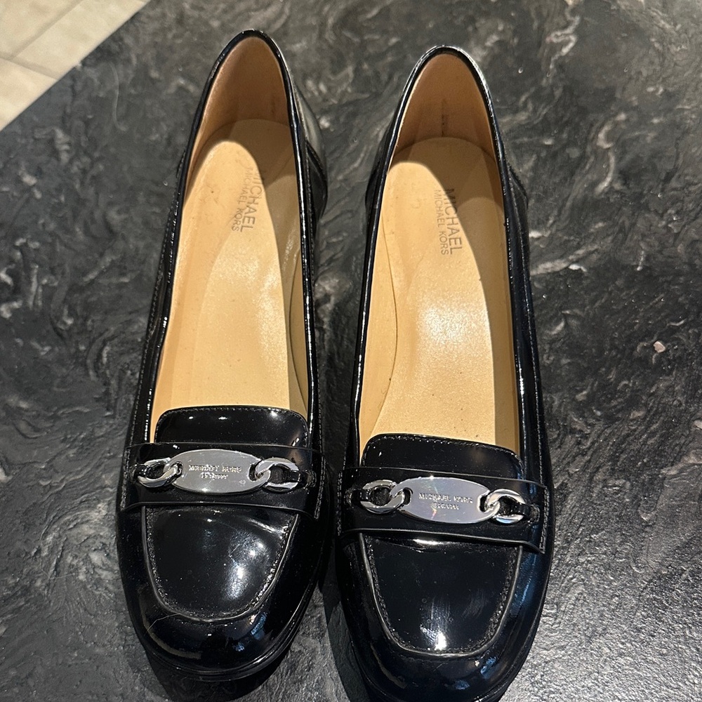 Michael Kors Shiny Black Loafer with Silver Accent